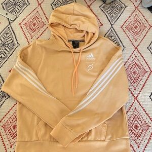 Adidas Light Tan Hoodie with White Stripes